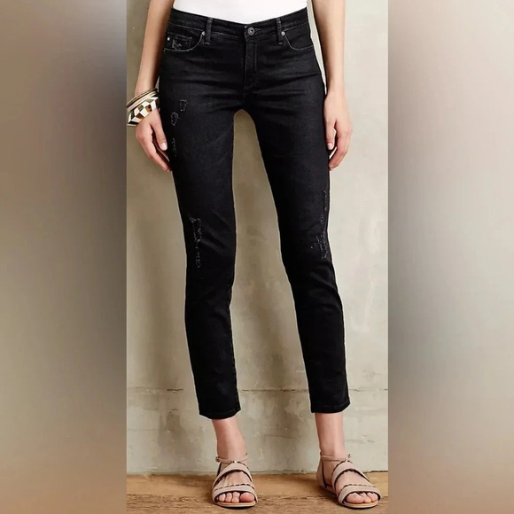 AG Anthropologie high rise Stevie Ankle dark denim straight ankle jeans Sz 27R - Picture 2 of 12